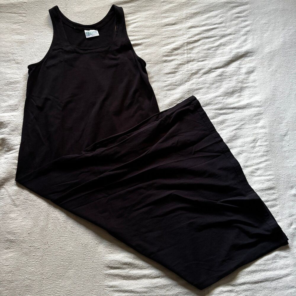 Vintage 90s Fresh Produce Black 100% Cotton Tank Maxi Dress